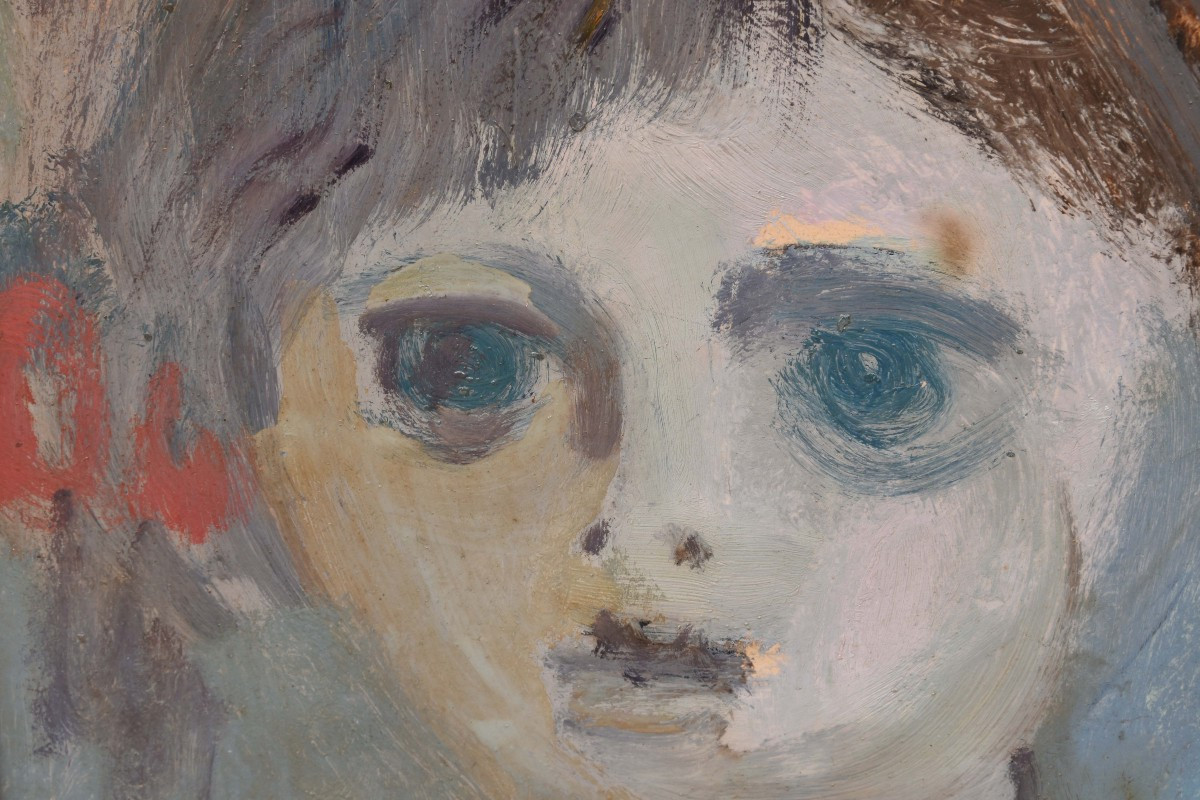 Jean-pierre Chaput "portrait Of A Child" Oil On Cardboard 30x30-photo-1